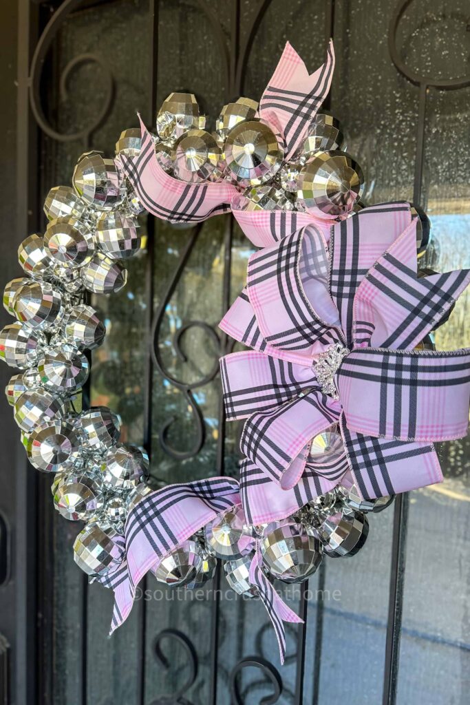 bow side view of Disco Ball Garland Wreath