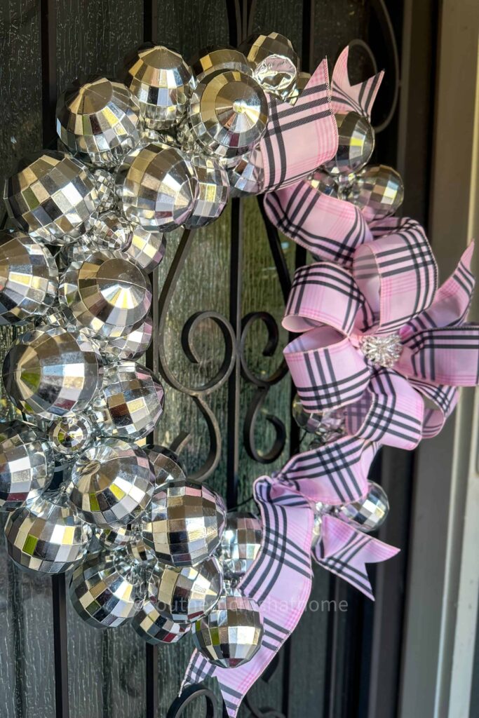 side view of Disco Ball Garland Wreath