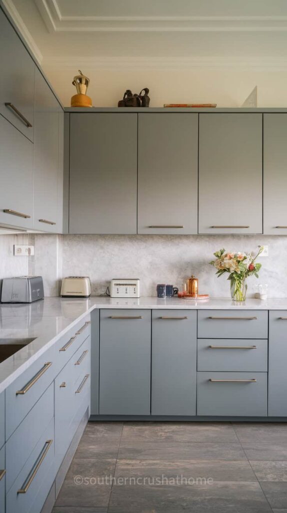 Modern kitchen with sleek grey cabinets and a minimalist design