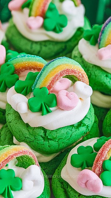 Close up of Shamrock Shake Cake Mix Cookies.