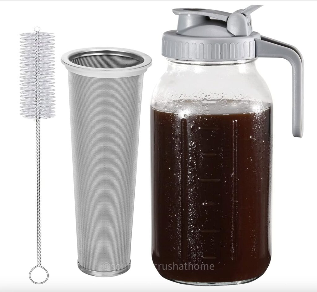 cold brew coffee at home pitcher and strainer