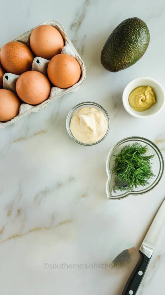 ingredients for Avocado Deviled Eggs